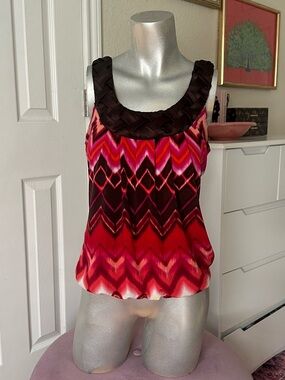 Y2K HeartSoul Red Pink & Brown Chevron Pattern Braided Neckline Top